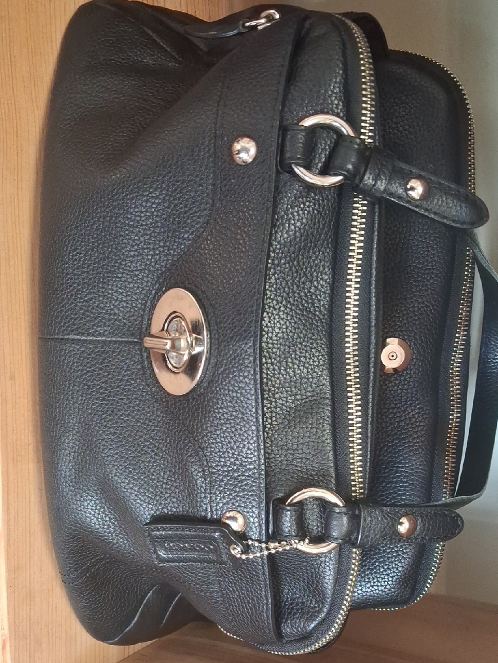 Black Coach Penelope Leather Shoulder Bag with Turn-Lock Detail